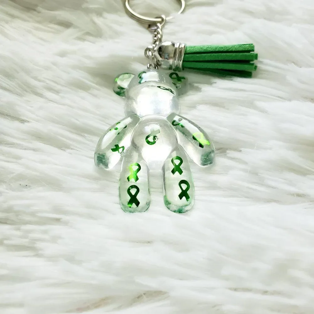 Green Awareness Ribbon Bear Keychain